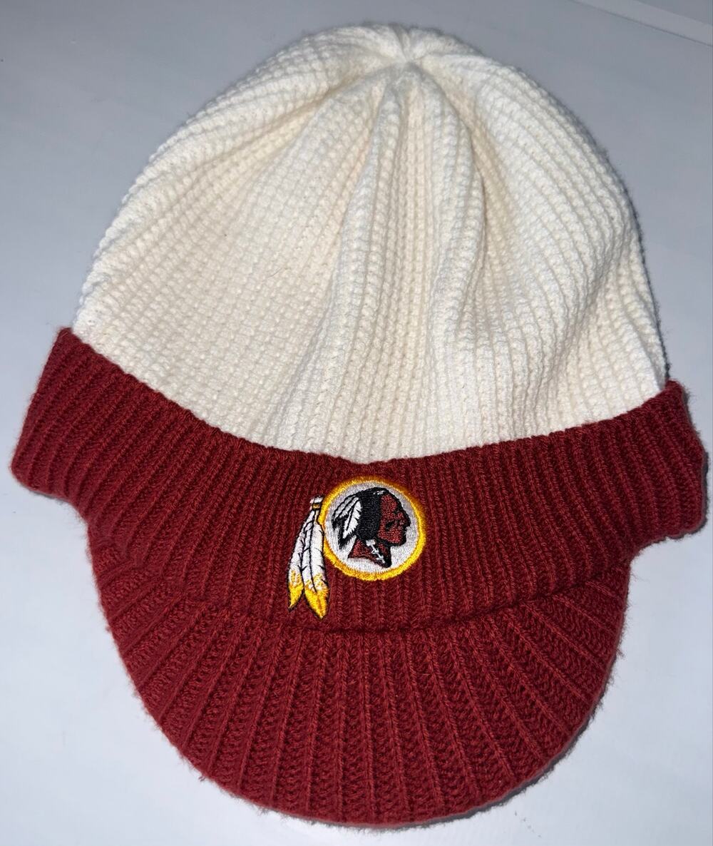Vintage Reebok Washington REDSKINS Winter Knit Beanie w/ Visor Brim Hat Cap